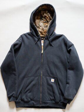 Carhartt Real Tree Camo Lined Hoodie Sweatshirt Heavy Weight Men XL Black